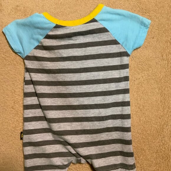 Batman Sz 0/3 Month Saving The Day One Piece Body Suit Blue Gray Striped (I) - Picture 4 of 4